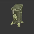 Green Metal Trash Can With Lid Decorative Emblem And Wheeled Base