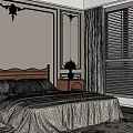 Elegant Bedroom With Wooden Headboard Bed Beige Bedding Decorative Wall Moldings And Large Window Blinds