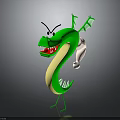 3D Green Dragon Character With Angry Expression Sharp Teeth Wings Standing Legs And Snake-like Body