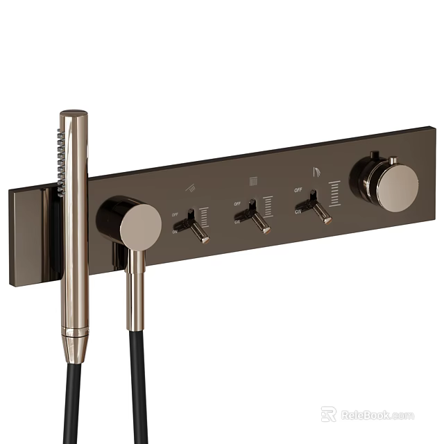 Wall Mounted Shower Faucet System With Metallic Control Panel And Handheld Sprayer 3d model