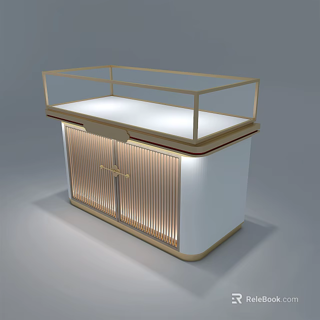 Elegant Modern Display Cabinet Shelf With Glass Showcase Golden Frame And Lighting 3d model 