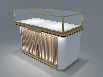 Elegant Modern Display Cabinet Shelf With Glass Showcase Golden Frame And Lighting 3d model
