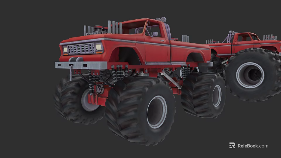 Red Monster Truck With Massive Tires And Sturdy Off Road Design 3d model 