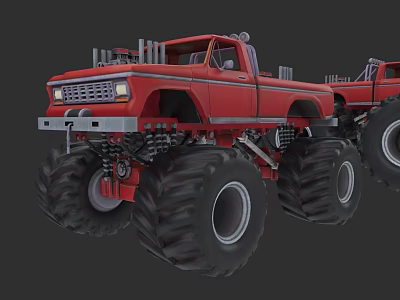 Red Monster Truck With Massive Tires And Sturdy Off Road Design 3d model
