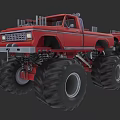 Red Monster Truck With Massive Tires And Sturdy Off Road Design