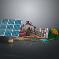 Advanced Robotic Arm And Solar Panel Setup With Chessboard And Green Plants 3d model