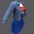 Trendy Clothing With Blue Denim Jacket White Love Print T-shirt Blue Polka Dot Ruffled Skirt
