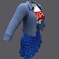 Denim Coat Skirt Skirt suit Clothes Coat Skirt Long Sleeve 3d model