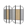 Modern Room Dividers With Black Metal Frame And Wooden Striped Panels