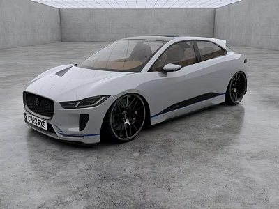 Jaguar Electric Car Modern Sleek Design White Exterior Sporty Wheels in Minimalist Grey Interior 3d model