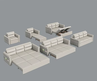 White Sofa Set With Sectional Corner Single Seater And Storage Compartments Modern Living Room Furniture 3d model