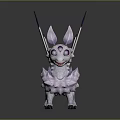 Mystical Fantasy Creature With Purple Horns Large Ears Glowing Purple Eyes And Fluffy White Fur