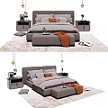 Modern Double Bed with Soft Pillows Bedside Tables and Orange Throw Blanket