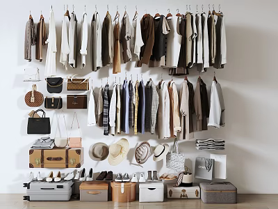Neatly Organized Closet With Various Clothes And Accessories 3d model