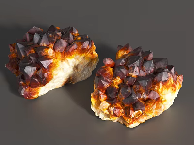 Two Natural Shaped Crystal Rockery Stones With Purple Crystals And Yellow Base 3d model