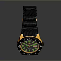 Stylish Modern Wrist Watch With Black Woven Strap Gold Accents And Blue Dial