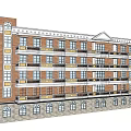 Multi story Classical Red Brick Building With Stone Base And Balconies 3d model