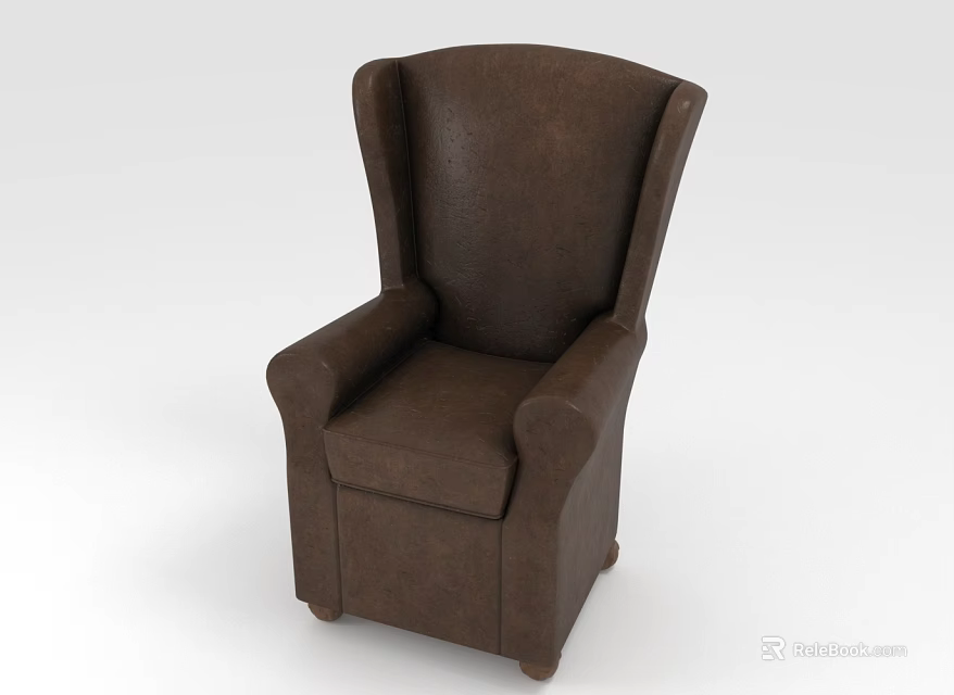 Brown Leather Single Sofa With Comfortable Upholstered Armrest And High Back 3d model 