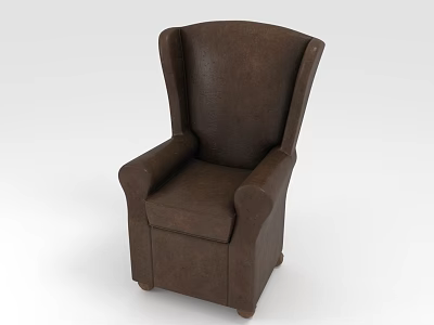 Brown Leather Single Sofa With Comfortable Upholstered Armrest And High Back 3d model
