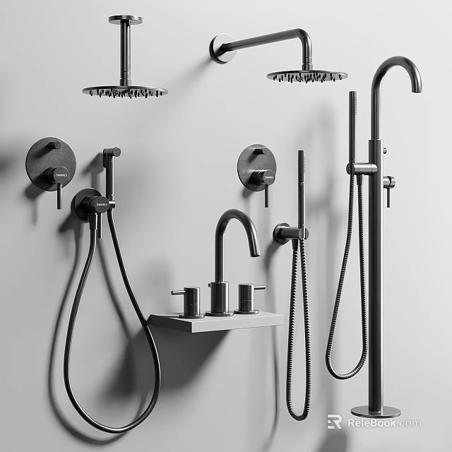 Modern Black Bathroom Wall Mounted Faucet Shower Head And Handheld Fixtures Design 3d model 