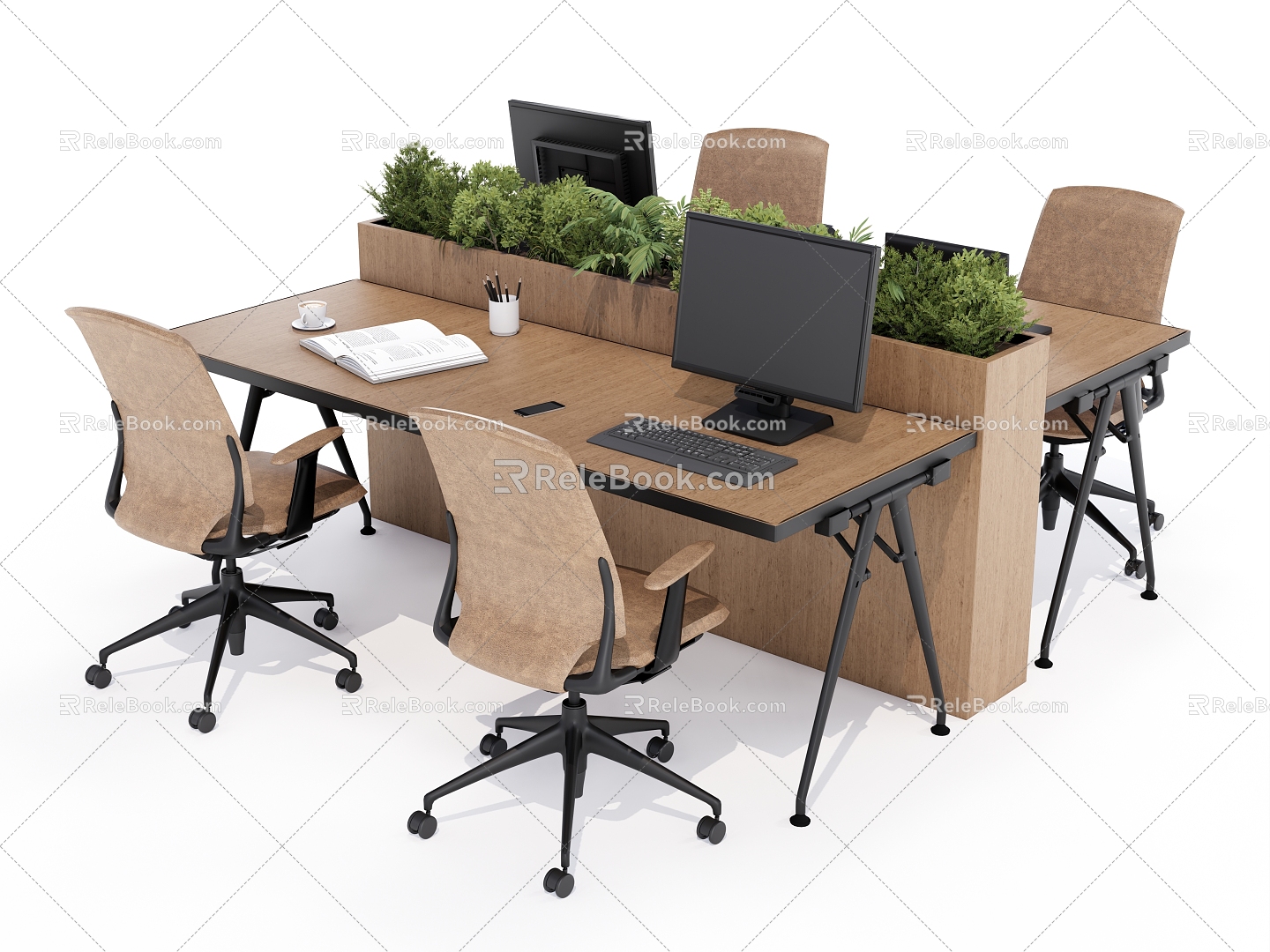 Modern public office desk and chair combination model