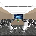 Modern Conference Room Interior With Long Table Ergonomic Chairs And Digital Display Wall 3d model
