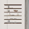 Wooden Wall Mounted Shelves With Decorative Items Books Deer Figurine And Lamp