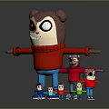 Cartoon Bear Character In Red Sweater Standing With Outstretched Arms And Smaller Characters