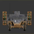 Military Armored Tank With Orange Storage Boxes Heavy Duty Tracks And Antenna