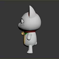 White Lucky Cat Doll With Red Ears Green Collar And Golden Lucky Charm