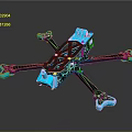 Carbon Fiber Drone Frame With Blue Components And Quadcopter Structure On Reflective Surface 3d model
