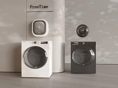 FreeTime Front Loading Washing Machines In White And Black Sleek Design 3d model