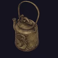 Elegant Antique Brass Teapot With Intricate Dragon Carvings And Decorative Handle