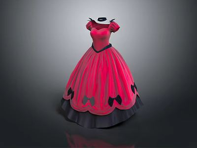 Elegant Red Princess Style Dress With Short Sleeves And Heart Shaped Decorations 3d model