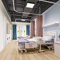 Modern Hospital Patient Room Interior With Adjustable Beds Wooden Floor And Colorful Curtains