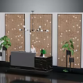 Modern Reception Furniture With Wooden Texture Wall Panels And Green Plants