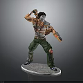 3D Action Character Figure White Mask Tank Top Green Ripped Pants Weapon On Base