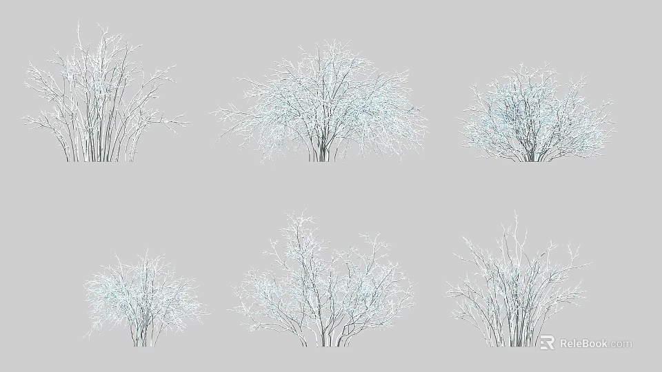Various Snow Covered Shrub Types In Winter Outdoor Garden Settings 3d model 