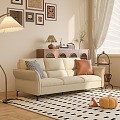 Small Apartment Living Room Antique Cream Style Sofa 3d model