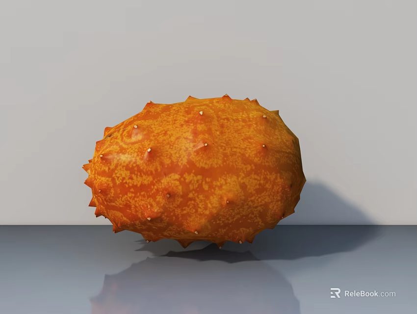 Vibrant Orange Spiky Bonsai Plant Placed on Gray Tabletop Against Gray Wall 3d model 