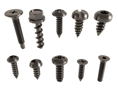 Various Types Of Metal Screws Displayed Together 3d model