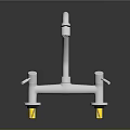 Silver Kitchen Faucet with Double Handles Yellow Base Modern Design and Shiny Metal Finish