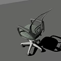 Ergonomic Office Chair With Mesh Backrest Green Fabric Seat Gray Armrests And White Base