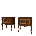 Pair of Traditional Carved Wooden Bedside Tables With Gold Accents Drawers And Decorative Legs