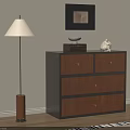 Modern Entryway Cabinet Sideboard With Wooden Drawers Decorative Items Floor Lamp And Wall Decor