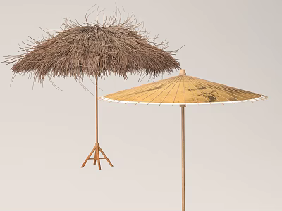 Outdoor Sun Umbrellas with Straw and Bamboo Frame Natural Canopy Design 3d model