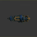Fantasy Teal Ship Model With Blue Sails Mechanical Structure And Gold Accents