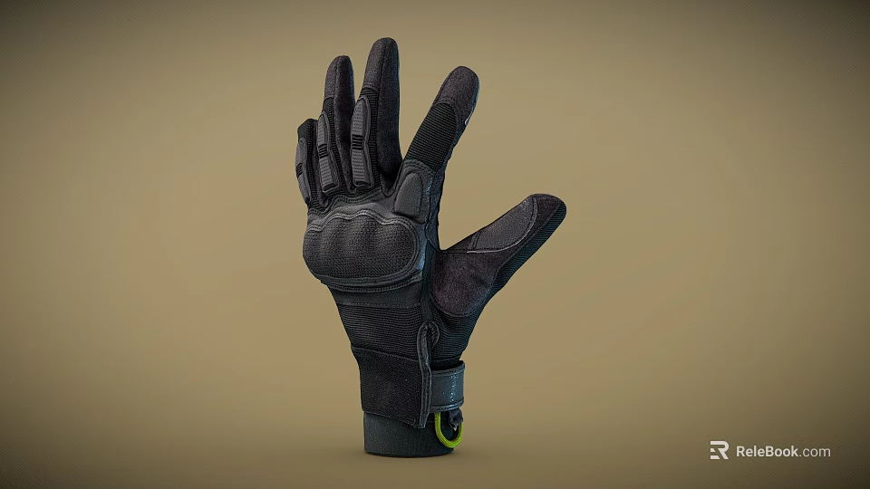 Black Protective Gloves With Textured Palm Separated Fingers Yellow Accent And Adjustable Wrist Strap 3d model 