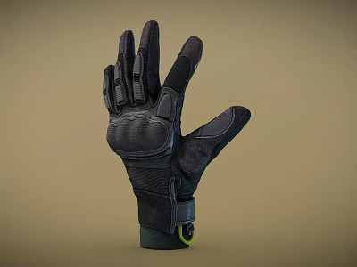 Black Protective Gloves With Textured Palm Separated Fingers Yellow Accent And Adjustable Wrist Strap 3d model