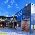 Vibrant Commercial Street With KFC Restaurant Colorful Buildings And Outdoor Seating